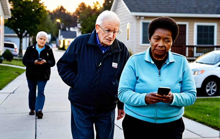 Community Patrol**

"A diverse group of fully clothed community members, including seniors and young adults, participating in a neighborhood watch patrol at dusk. They are walking on a well-lit street with modest homes in the background. One member is using a smartphone app. Safe for work, appropriate content, professional, perfect anatomy, correct proportions, well-formed hands, proper finger count, natural pose."

**