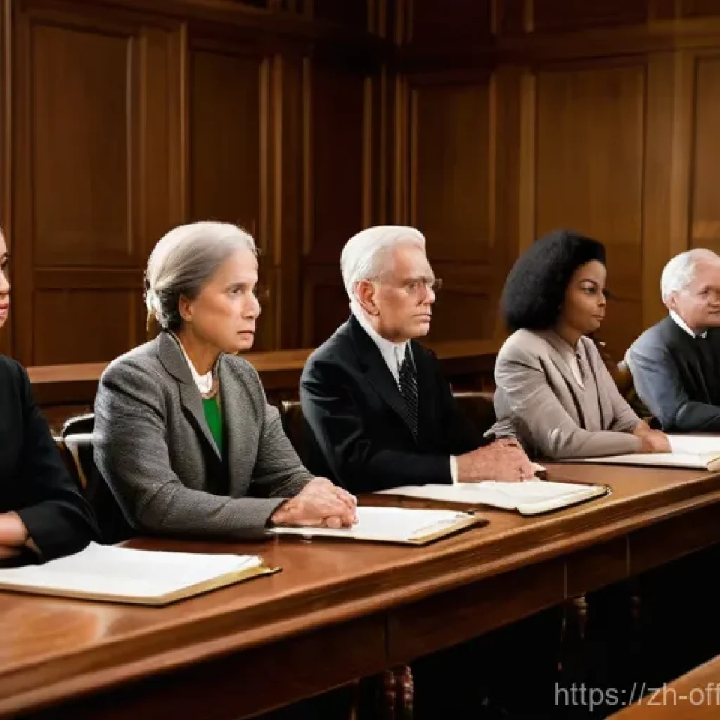범죄 재판에서 배심원의 판단 기준 - **Prompt**: A diverse group of twelve jurors, men and women of various ages and ethnicities, are dee...