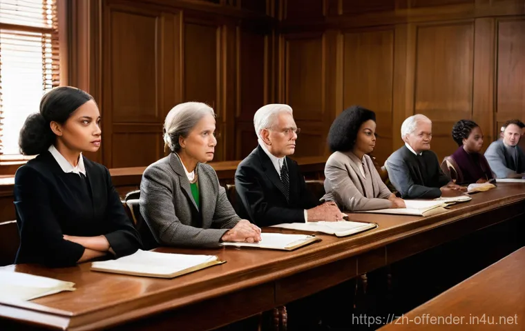 범죄 재판에서 배심원의 판단 기준 - **Prompt**: A diverse group of twelve jurors, men and women of various ages and ethnicities, are dee...