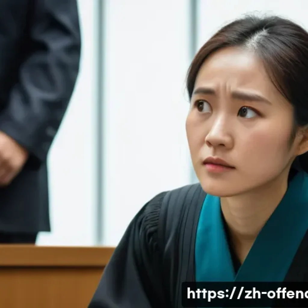 범죄 재판에서 피해자의 진술 영향력 - A courtroom scene showing a female victim in her mid-30s wearing modest professional attire, sitting...