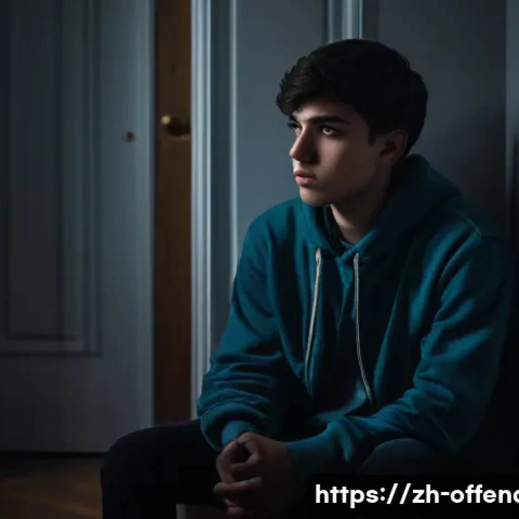 연쇄살인범들의 공통된 특징 - A detailed portrait of a solitary young man sitting alone in a dimly lit room, surrounded by shadows...